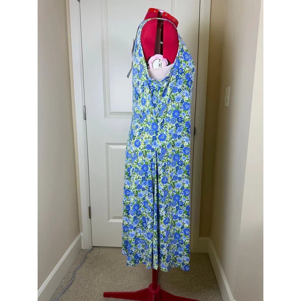 NWT Women's By Design Blue Green Floral Midi Wrap Dress Plus Size 1X - Picture 13 of 14